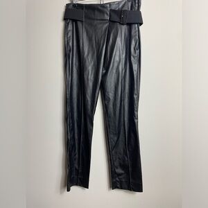 Dorothee Schumacher Black Vegan Leather Belted Stitched Seam Pants US Size 2 XS